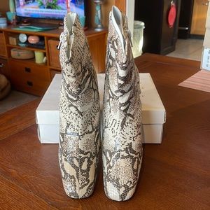AJ Valenci Leather Snake skin Square Toed Side Zip Boots